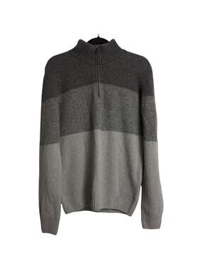Giasone Gray Half Zip Color Block Ribbed Knit Wool Blend Sweater Mens Size M